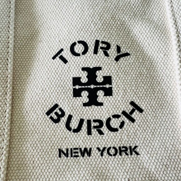 TORY BURCH Mercer Natural Canvas Medium Tote Bag - Picture 3 of 10